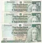 Scotland, 1 Pound, (Total 3 banknotes)
1 Pound, 1987, p346, XF; 1 Pound, 1996, p351c, VF; 1Pound, 1999, p351d, VF
Serial Number: A/14 842168, C/53 7...
