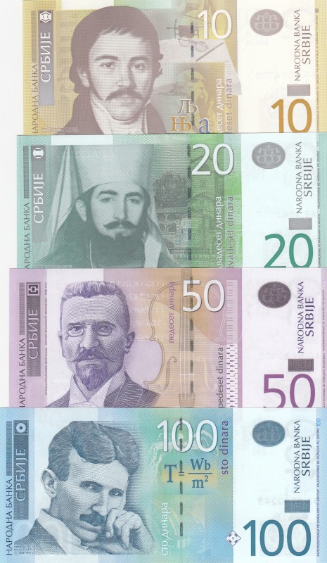 Serbia, 10-20-50-100 Dinara, 2006-2013, UNC, (Total 4 banknotes)
10 Dinara, p54...