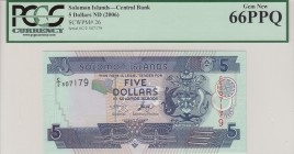 Solomon Islands, 5 Dollars, 2006, UNC, p26 
PCGS 66 PPQ
Serial Number: C/2 507179
Estimate: 25-50 USD