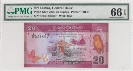 Sri Lanka, 20 Rupees, 2015, UNC, p123c 
PMG 66 EPQ
Serial Number: W/304 893867
Estimate: 20-40 USD