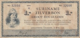 Suriname, 1 Gulden, 1942, VF, p105c 
There are also spots on the money
Serial Number: Q 32016
Estimate: 75-150 USD