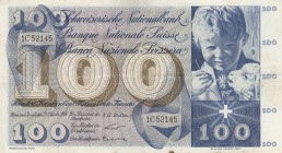 Switzerland, 100 Franken, 1956, VF, p49a 
There are stain.
Serial Number: 1C52145
Estimate: 15-30 USD