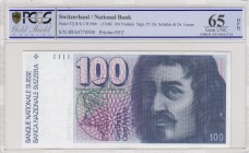 Switzerland, 100 Franken, 1989, UNC, p57j 
PCGS 65 OPQ
Serial Number: 89A0770900
Estimate: 150-300 USD