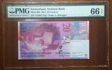 Switzerland, 20 Franken, 2014, UNC, p69h 
PMG 66 EPQ
Serial Number: 14G 0071346
Estimate: 60-120 USD