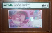 Switzerland, 20 Franken, 2014, UNC, p69h 
PMG 66 EPQ
Serial Number: 14G 0071362
Estimate: 60-120 USD
