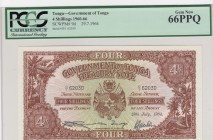 Tonga, 4 Shillings, 1960-66, UNC, p9d 
PCGS 66 PPQ
Serial Number: D/1 62030
Estimate: 150-300 USD