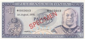 Tonga, 10 Pa'anga, 1978, UNC, p22bCS1, SPECIMEN
Collector Series
Serial Number: 002603
Estimate: 20-40 USD