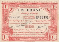 Tunisia, 1 Franc, 1920, UNC (-), p49 
Serial Number: 133 15192
Estimate: 150-300 USD
