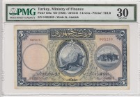 Turkey, 5 Livres, 1926, VF, p120a, 1. Emission
PMG 30
Serial Number: 5 065259
Estimate: 400-800 USD