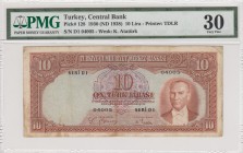 Turkey, 10 Lira, 1938, VF, p128, 2. Emission
PMG 30
Serial Number: D1 04005
Estimate: 200-400 USD