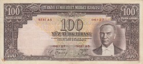Turkey, 100 Lira, 1938, VF, p130, 2. Emission
Natural
Serial Number: A5 06127
Estimate: 3000-6000 USD