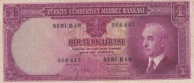 Turkey, 1 Lira, 1942, XF, p135 
2. Emission, Natural
Serial Number: B18 066447
Estimate: 125-250 USD