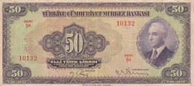 Turkey, 50 Lira, 1942, VF (+), p142 
3. Emission, Natural
Serial Number: Ş8 10132
Estimate: 400-800 USD