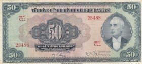 Turkey, 50 Lira, 1947, VF (+), p143a, 3. Emission
Natural
Serial Number: C22 28488
Estimate: 500-1000 USD