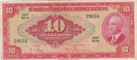 Turkey, 10 Lira, 1947, VF, p147, 4. Emission
Ismet Inonu potrait
Serial Number: M24 29634
Estimate: 200-400 USD