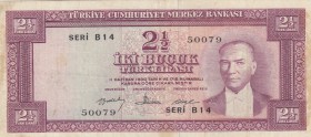 Turkey, 2 1/2 Lira, 1960, FINE, p153 
5.Emission There are stain.
Serial Number: B14 50079
Estimate: 10-20 USD
