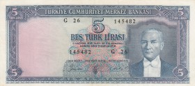 Turkey, 5 Lira, 1961, XF, p173a, 5. Emission
Natural
Serial Number: G26 145482
Estimate: 100-200, USD