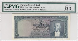 Turkey, 5 Lira, 1965, AUNC, p174a 
PMG 55, 5.Emission
Serial Number: H07 302684
Estimate: 250-500 USD