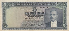 Turkey, 5 Lira, 1965, XF, p174a 
5. Emission, Natural
Serial Number: I01 150410
Estimate: 50-100 USD