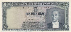 Turkey, 5 Lira, 1965, XF, p174 
5.Emission Natural
Serial Number: J29 246461
Estimate: 50-10 USD