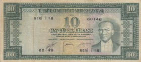 Turkey, 10 Lira, 1952, FINE, p156 
5.Emission Natural
Serial Number: İ16 60146
Estimate: 35-70 USD