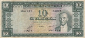 Turkey, 10 Lira, 1953, VF, P157 
5.Emission Natural
Serial Number: K29 95631
Estimate: 50-100 USD
