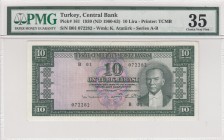 Turkey, 10 Lira, 1960-63, VF, p161, 5. Emission
PMG 35
Serial Number: B01 072282
Estimate: 50-100 USD