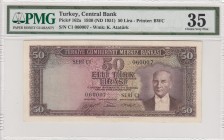 Turkey, 50 Lira, 1951, VF, p162a, 5. Emission
PMG 35
Serial Number: C1 060007
Estimate: 150-300 USD