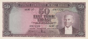 Turkey, 50 Lira, 1957, UNC, p165, 5. Emission
Serial Number: Z19 058233
Estimate: 4000-8000 USD
