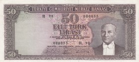 Turkey, 50 Lira, 1964, XF, p175a 
5.Emission
Serial Number: H98 080855
Estimate: 25-50 USD