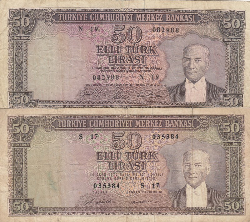 Turkey, 50 Lira, 1964/1971, FINE, p175a, (Total 2 banknotes)
5.Emission Natural...