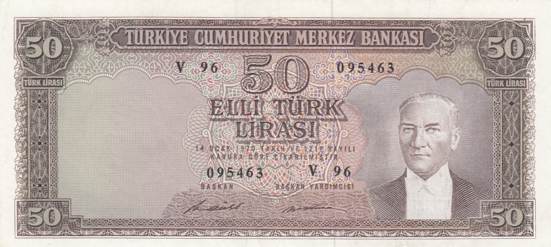 Turkey, 50 Lira, 1971, XF (+), p187A, 5. Emission
Pressed
Serial Number: V96 0...