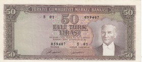 Turkey, 50 Lira, 1971, XF, p187a 
5. Emission, Natural
Serial Number: S01 059407
Estimate: 40-80 USD