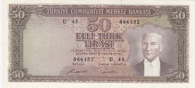 Turkey, 50 Lira, 1971, XF, p187a 
5.Emission Natural
Serial Number: U43 066152
Estimate: 35-70 USD