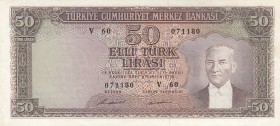 Turkey, 50 Lira, 1971, XF, p187A, 5. Emission
Pressed
Serial Number: V60 071180
Estimate: 30-60 USD