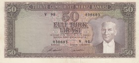 Turkey, 50 Lira, 1971, XF, p187a 
5.Emission Natural
Serial Number: V98 030603
Estimate: 50-100 USD