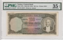 Turkey, 100 Lira, 1952, VF, p167a, 5. Emission
PMG 35 EPQ
Serial Number: D1 47317
Estimate: 80-160 USD