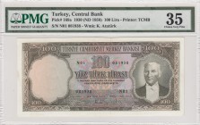 Turkey, 100 Lira, 1958, VF, p169a, 5. Emission
PMG 35
Serial Number: N01 081938
Estimate: 100-200 USD
