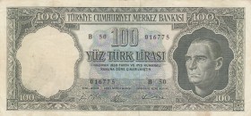 Turkey, 100 Lira, 1964, VF, p177 
5.Emission Natural
Serial Number: B50 016775
Estimate: 35-70 USD