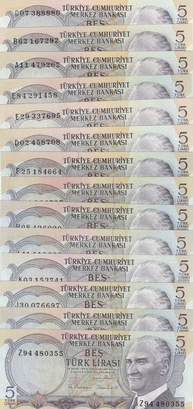 Turkey, 5 Lira, 1968/1976, UNC, p179, (Total 14 banknotes)
6.Emission
Estimate...