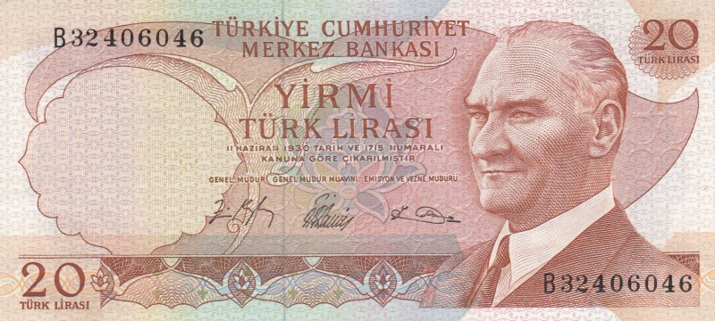 Turkey, 20 Lira, 1966, AUNC (-), p181b, 6. Emission
Serial Number: B32 406046
...