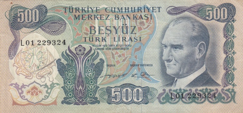 Turkey, 500 Lira, 1974, VF, p190c 
6.Emission
Serial Number: L01 229324
Estim...