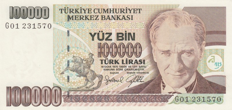 Turkey, 100.000 Lira, 1996, UNC, p205c 
7.Emission
Serial Number: G01 231570
...