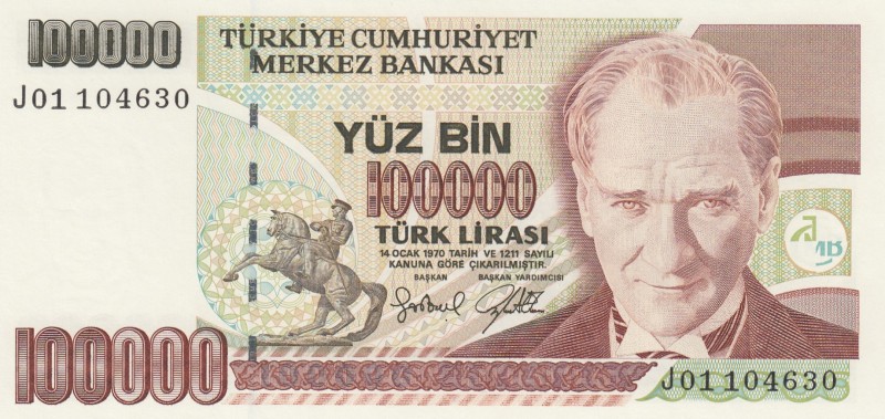 Turkey, 100.000 Lira, 1996, UNC, p205c 
7.Emission
Serial Number: J01 104630
...