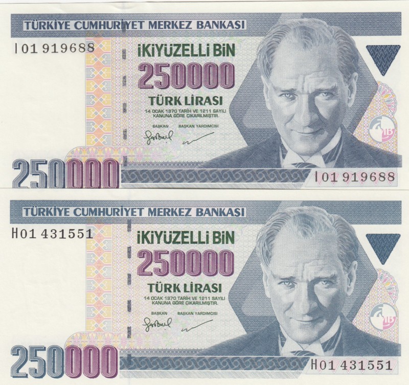 Turkey, 250.000 Lira, 1998, UNC, p207, (Total 2 banknotes)
7.Emission
Serial N...