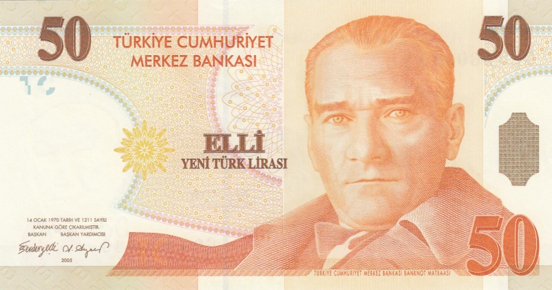 Turkey, 50 New Lira, 2005, UNC, p220, 8. Emission
Serial Number: G23 060040
Es...