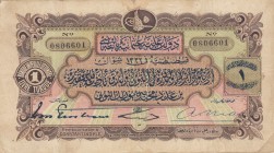 Turkey, Ottoman Empire, 1 Lira, 1914, VF, p68 
V. Mehmed Reşad Period, Ottoman Bank, AH: 1332, Sign: Tristram-Nias, Seal: Ferid. Natural
Serial Numb...
