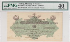 Turkey, Ottoman Empire, 1/4 Livre, 1912, VF, p81 
PMG 40 
Serial Number: A833428
Estimate: 75-150 USD