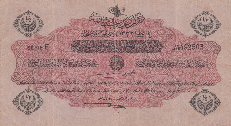 Turkey, Ottoman Empire, 1/2 Lira, 1917, VF, p98 
V. Mehmed Reşad Period, AH: 4 ...