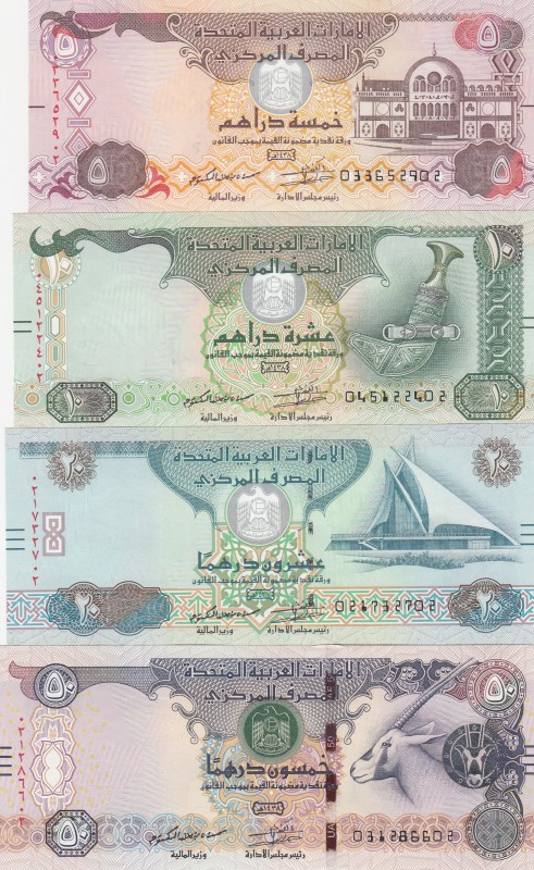 United Arab Emirates, 5-10-20-50 Dirhams, UNC, (Total 4 banknotes)
5 Dirhams, 2...